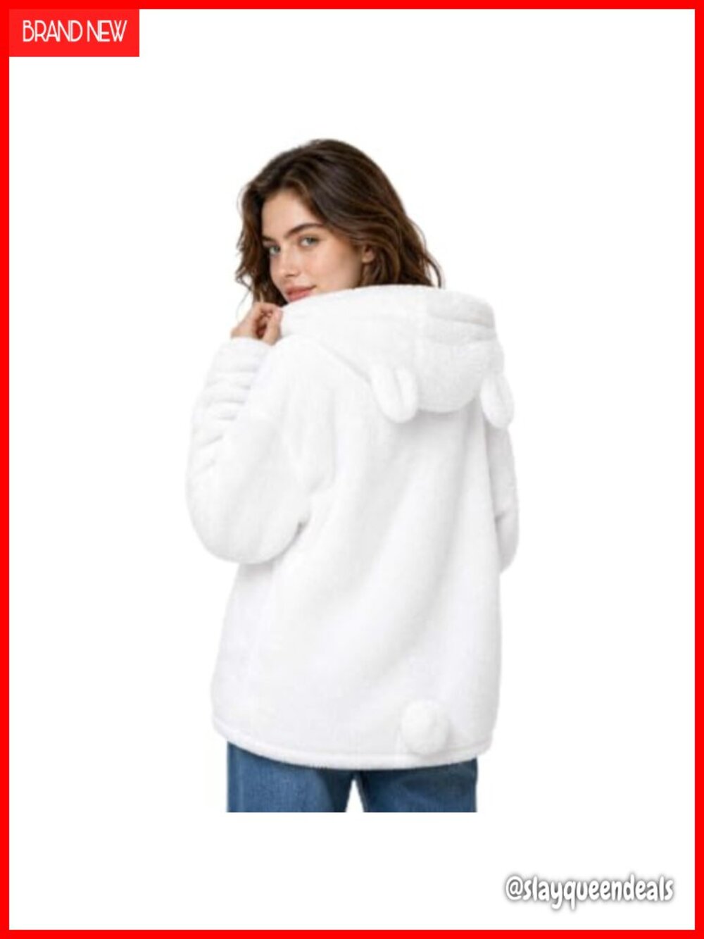 Sherpa Fleece Animal Ear Zip Up Hoodie Oversized Relaxed Fit Adult